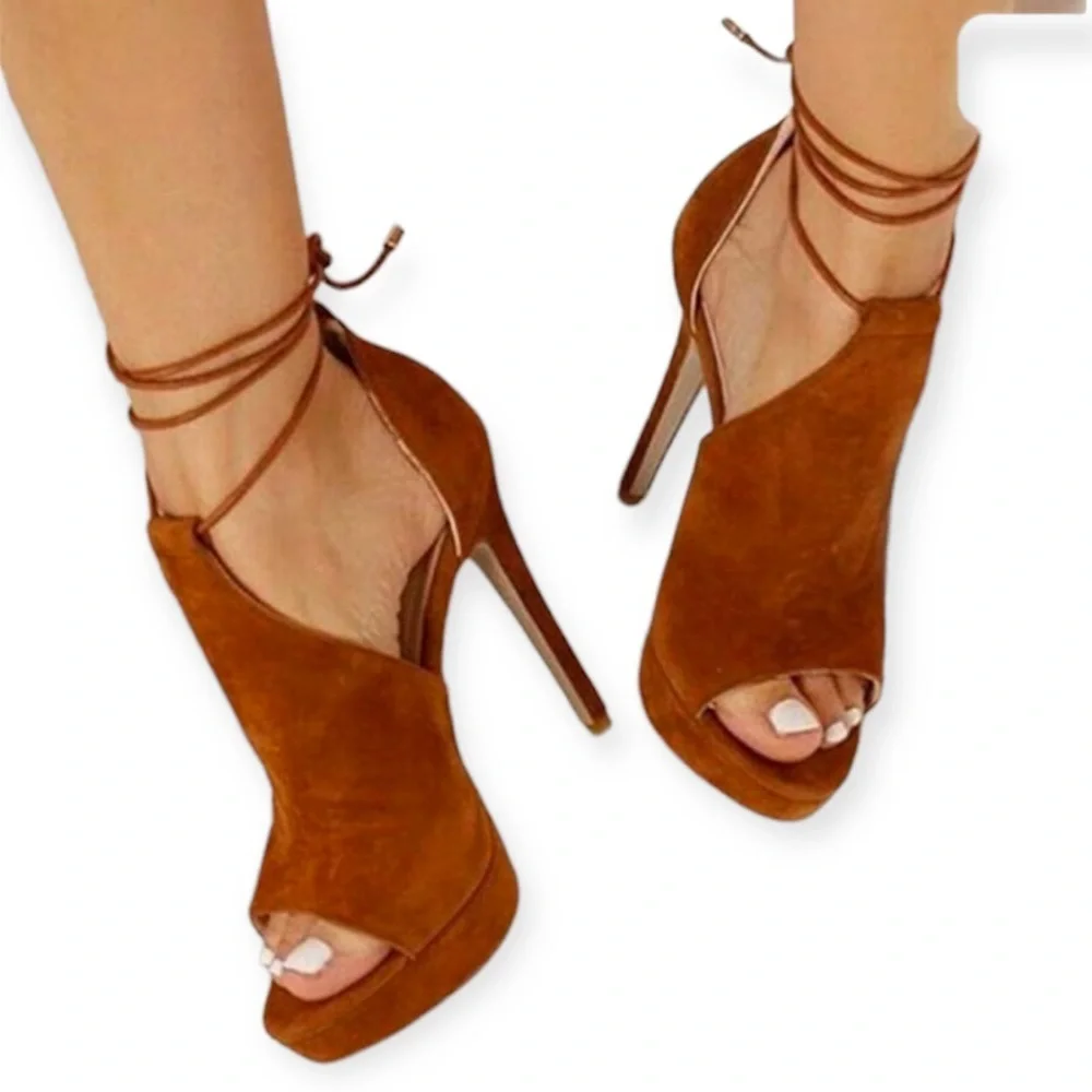Fashare Peep Toe Strappy Platform Lace Up Heels